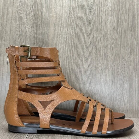 Enzo Angiolini Makalya Gladiator Sandals Women Sz 6M Flat Leather Zip Back Brown - Picture 1 of 12